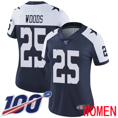 Women Dallas Cowboys Limited Navy Blue Xavier Woods Alternate #25 100th Season Vapor Untouchable Throwback NFL Jersey